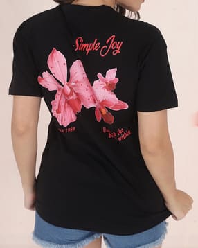 Shein Short Sleeve Floral Back Print Crew Tshirt-picture-18