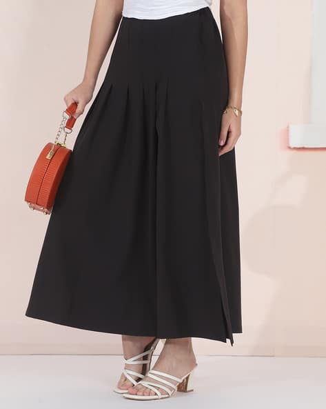 Shein Semi Elasticated Waist Pleated Slit Midi Skirt