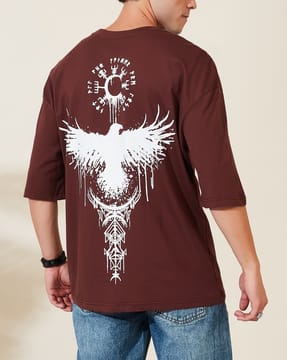 Shein Shein Men Drop Shoulder Graphic Back Print Crew Tshirt