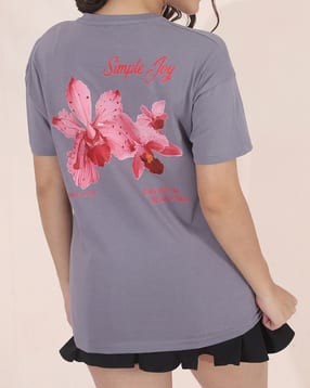 Shein Short Sleeve Floral Back Print Crew Tshirt-picture-37