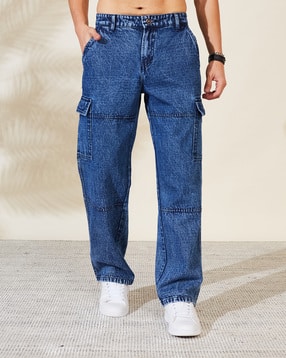 Shein Full Length Low Rise Panelled Stone Wash Cargo Jeans-image-14