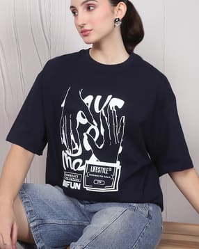 Shein Drop Shoulder Graphic Front Print Crew Tshirt-picture-20