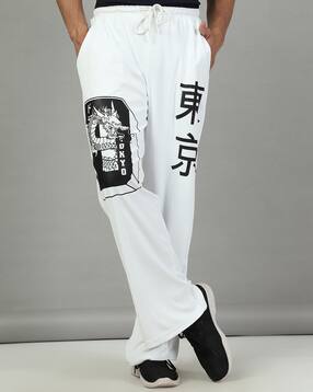 shein full length contrast waist graphic print track pant