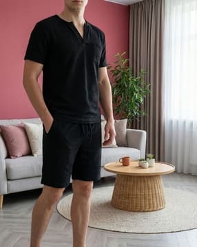 Shein Short Sleeve Textured Tshirt & Shorts Lounge Set-picture-31