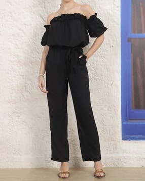 Shein Off Shoulder Ruffle Detail Jumpsuit With Tie-Up Belt-picture-21