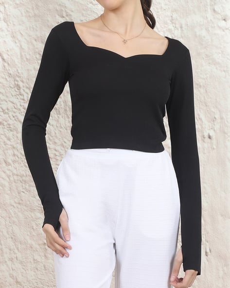 Product image of
                        Shein Shein Sweetheart Neck Thumbhole Sleeve
                        Ribbed Top