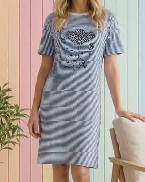 Shein Short Sleeve Graphic Print Striped Nightshirt-picture-31