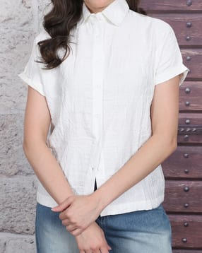 Shein Medium Length Extended Short Sleeve Textured Shirt-picture-26