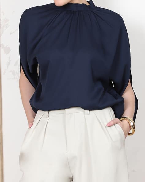 Product image of
                        Shein Shein Mock Tie-Up Neck Slit Sleeve High
                        Low Hem Tunic