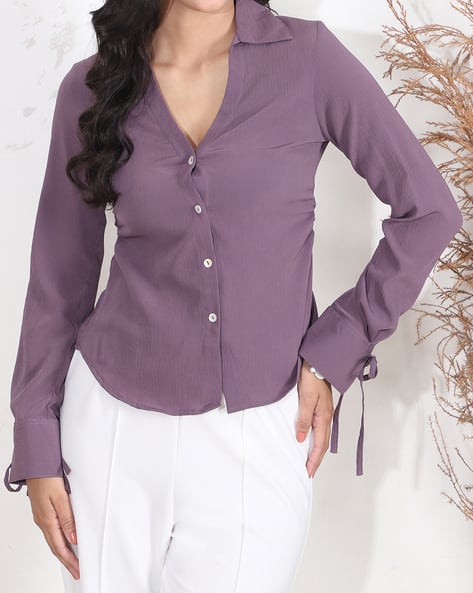Product image of
                        Shein Shein Tie Up Full Sleeve Spread Collar
                        Textured Shirt