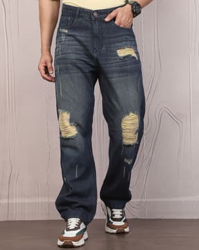 Shein Shein Men Fly With Button Closure Mid Wash Distressed Jeans