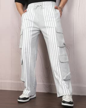 Shein Elasticated Drawstring Waist Contrast Striped Cargos-picture-43