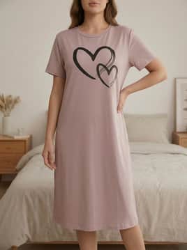Shein Short Sleeve Heart Chest Print Crew Nightshirt-picture-10