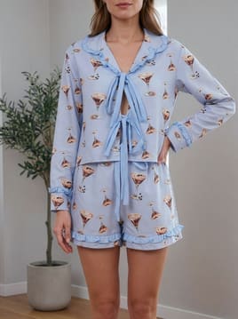 Shein Front Tie-Up Graphic Print Top & Shorts Set-picture-12