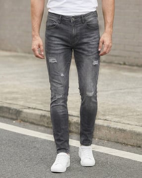 Shein Fly With Button Closure Mid Wash Distressed Jeans-picture-18
