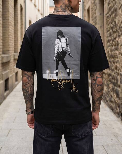 Shein X Michael Jackson Short Sleeves Graphic Back Print Crew Tshirt
