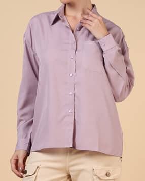 Shein Women Spread Collar Drop Shoulder Shirt With Chest Pocket-picture-39