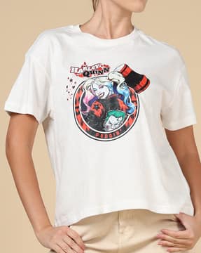 Shein Shein Women Short Sleeve Harley Quinn and Joker Chest Print Crew Tshirt