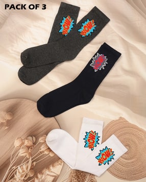 Shein Men Combo of 3 Typographic Print Everyday Socks-picture-30