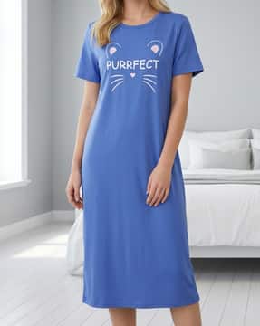 Shein Shein Women Short Sleeve Graphic Chest Print Nightshirts