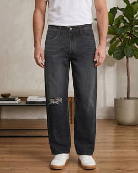 Shein Fly With Button Closure Mid Wash Distressed Jeans-picture-29