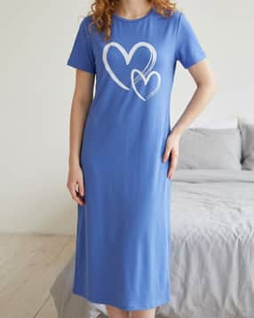 Shein Short Sleeve Heart Chest Print Crew Nightshirt-picture-42