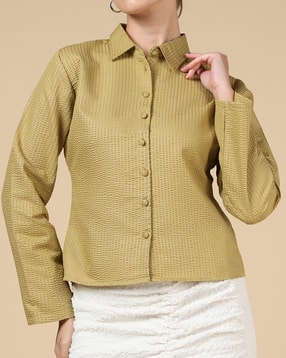 Shein Spread Collar Full Sleeve Textured Shirt-picture-17