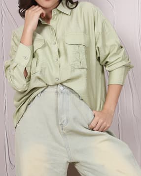 Shein Drop Shoulder Spread Collar Shirt With Chest Pockets-picture-38