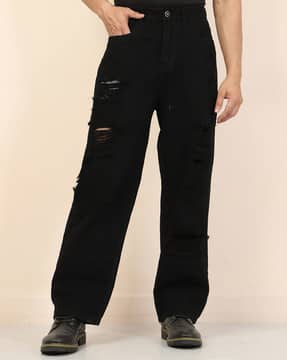 Shein Shein Men Fly With Button Closure Clean Wash Distressed Jeans