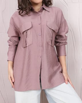 Shein Drop Shoulder Spread Collar Shirt With Chest Pockets-picture-15