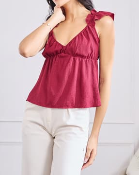 Shein Shein Women Sleeveless V Neck Ruffle Detail Peplum Top