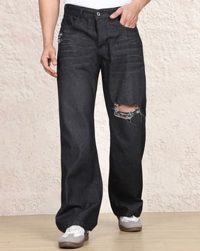Shein Shein Men Fly With Button Closure Light Wash Distressed Jeans