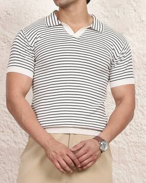 Shein Medium Length Short Sleeve Striped Polo Tshirt-picture-10