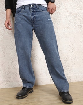 Shein Shein Men Fly With Button Closure Light Wash Distressed Jeans