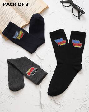 Shein Men 3 Pair of Typographic Print Mid Calf Everyday Socks-picture-31