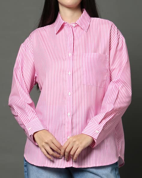 Product image of
                        Shein Shein Drop Shoulder Spread Collar Striped
                        Shirt With Pocket