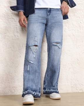 Shein Fly With Button Closure Acid Wash Distressed Jeans-picture-21
