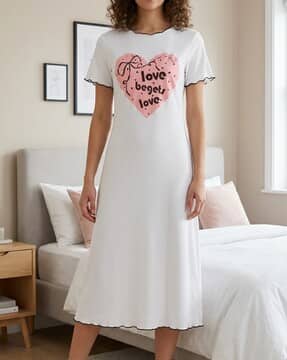 Shein Shein Women Short Sleeve Curled Trim Typographic Print Nightshirts