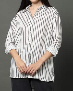 Shein Full Sleeve Spread Collar Striped Long Shirt-picture-15