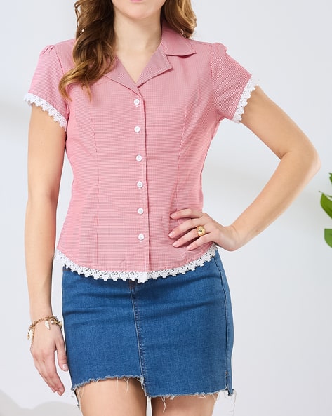 Product image of
                        Shein Shein Lapel Collar Short Sleeve Gingham
                        Check Shirt