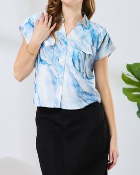 Shein Extended Sleeve Spread Collar Abstract Print Shirt-picture-36
