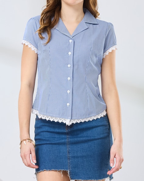 Product image of
                        Shein Shein Lapel Collar Short Sleeve Gingham
                        Check Shirt
