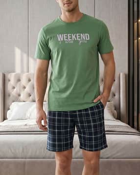 Shein Short Sleeve Typographic Tshirt & Checkered Shorts Lounge Set-picture-31
