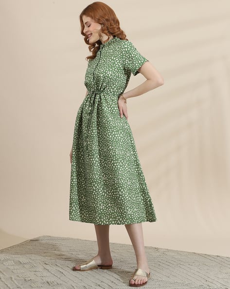 shein leopard print dress green SHEIN GREEN AND BLACK LEOPARD ANIMAL PRINT V NECK LONG SLEEVE DRESS XL 12