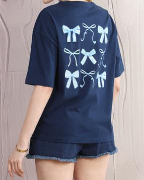 Shein Drop Shoulder Bow Back Print Crew Tshirt-picture-41