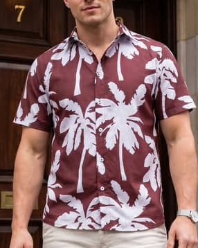 Shein Spread Collar Short Sleeve Tropical Print Shirt-picture-42