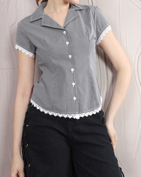Product image of
                        Shein Shein Lapel Collar Short Sleeve Gingham
                        Check Shirt
