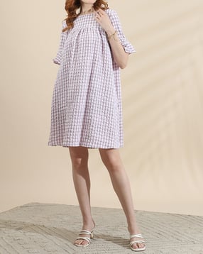 Shein Short Sleeve Gingham Check Babydoll A-Line Mini Dress-picture-42