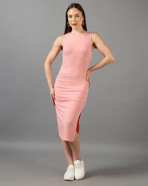 shein bodycon midi dress Shein Solid Color Round Neck Bodycon Fashion Dress  Price 
