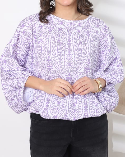 Product image of
                        Shein Shein Batwing Sleeve Tie-Up Detail Paisley
                        Print Top